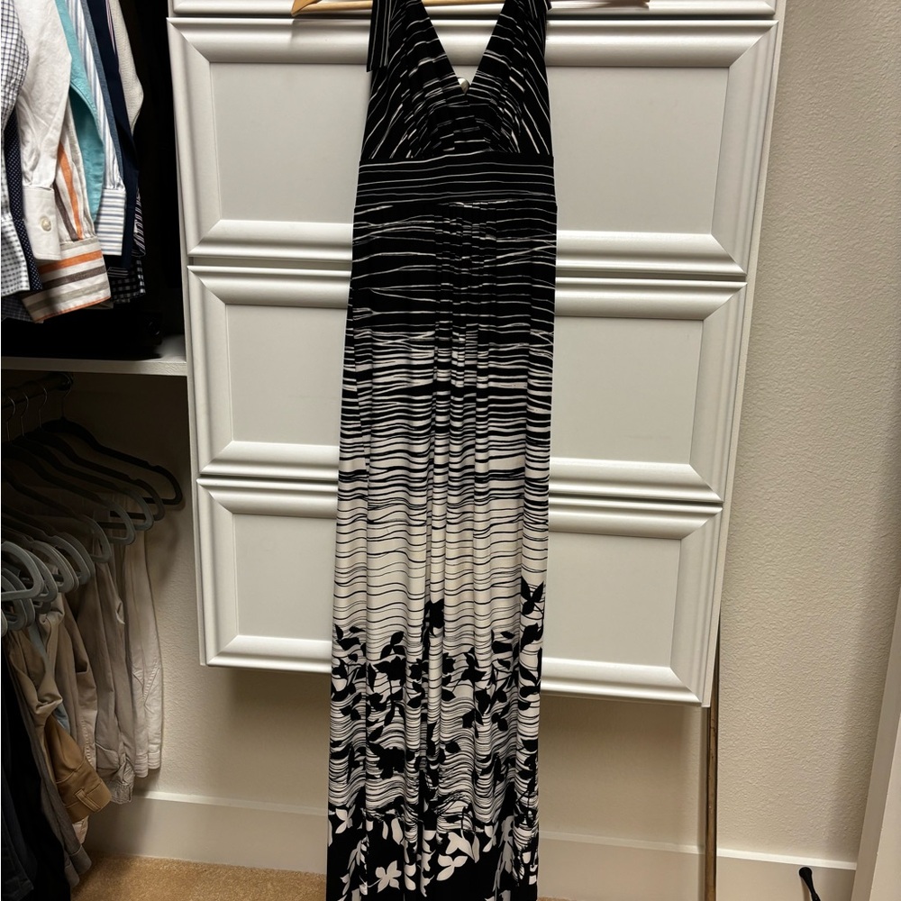 BCBGMaxAzria Black and White Halter Maxi Gown